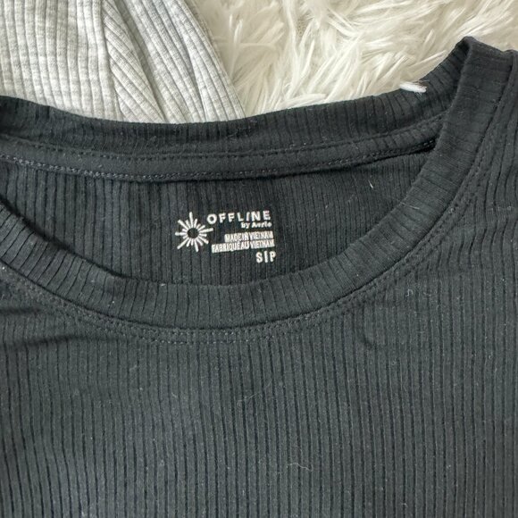 (Set of 2) OFFLINE By Aerie Thumbs Up Ribbed Long Sleeve Crop T-Shirt S - Picture 9 of 14